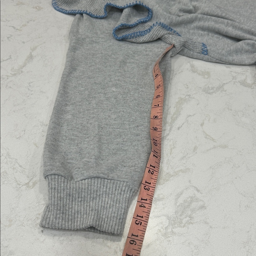 Democracy Brushed Sweater Knit Ruffled Top Light Heather‎ Gray Blue Ruffle Trim - Picture 12 of 15